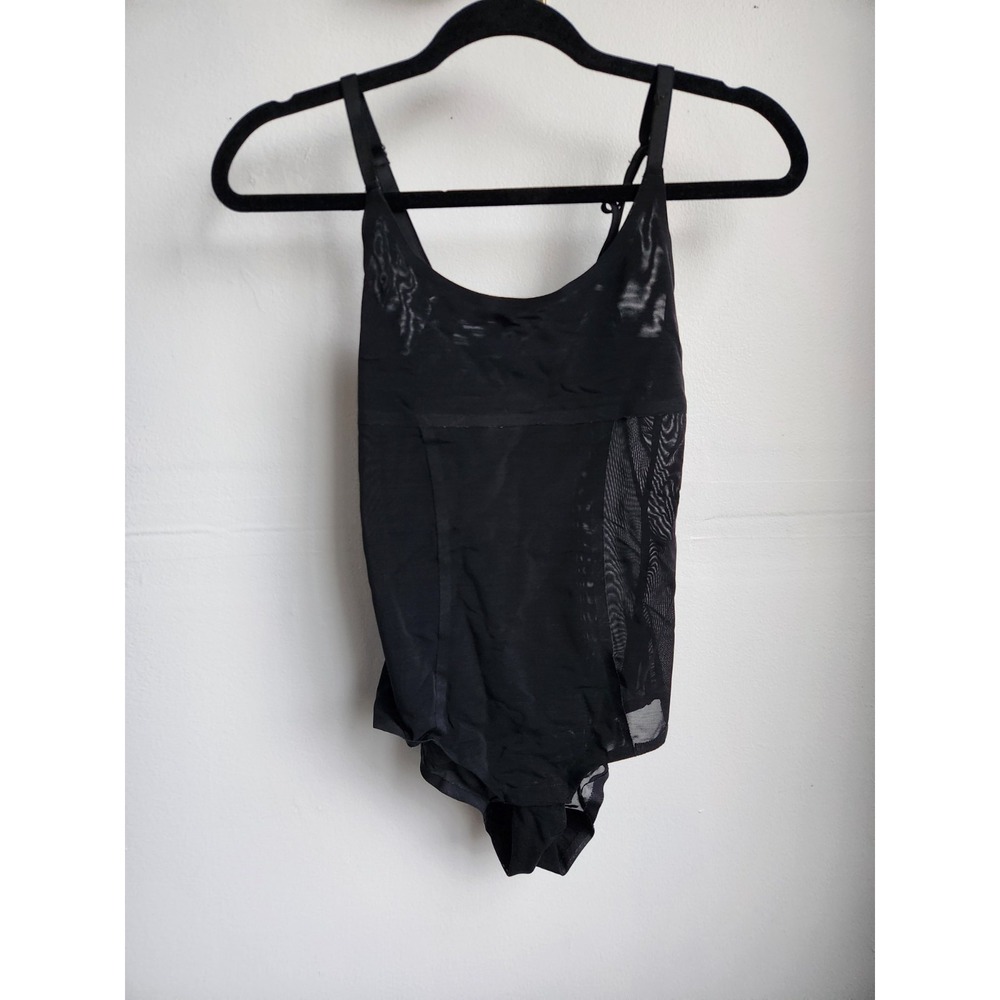 Anne Klein Black Mesh Bodysuit Stretch Sheer Layering Top Women Small